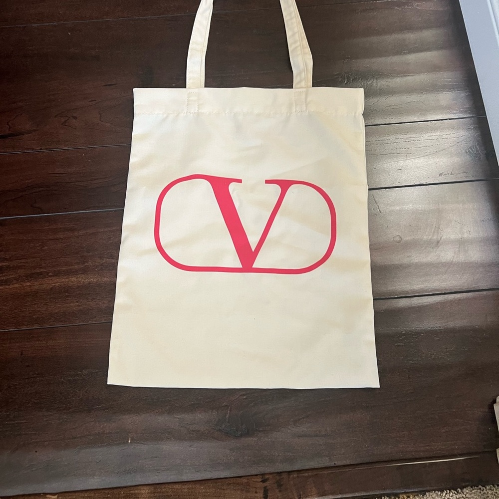 Valentino Tote in Cream with Red Emblem